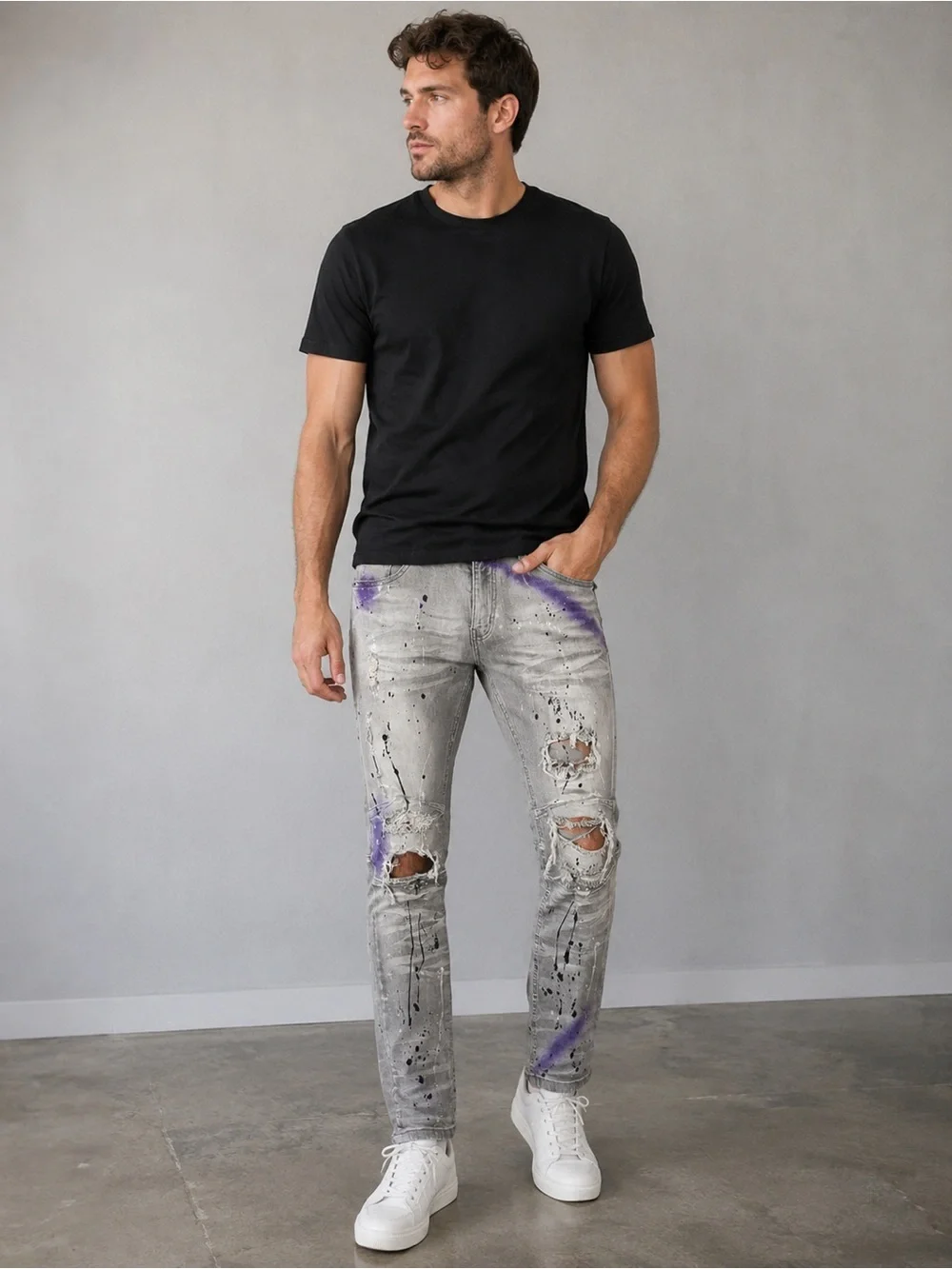 AHP Another Hype Piece Jeans Size 32 Distressed Paint Splattered Skinny Jeans